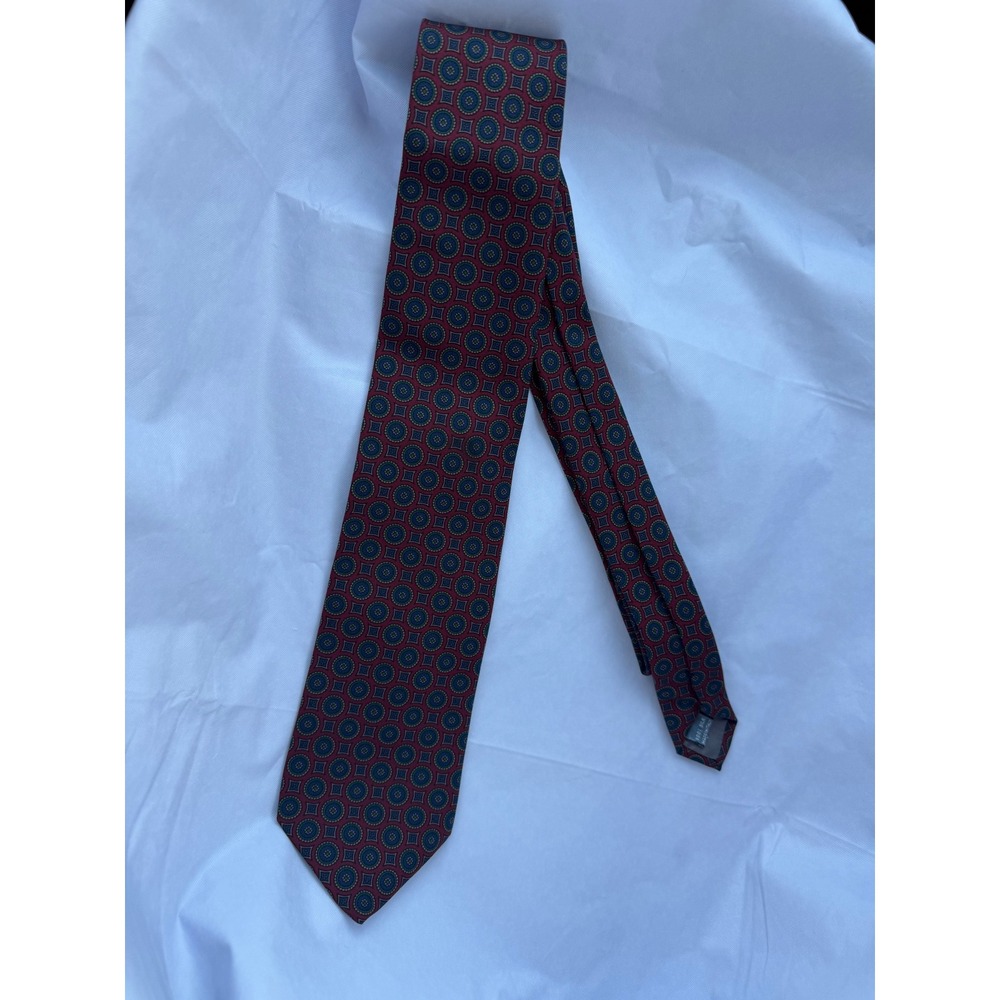 Christopher Hayes Mens Silk Tie Red Blue Geometric Medallion Made in Italy offic